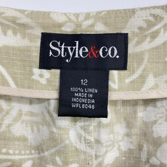 Style & Co Midi Skirt Women's Size 12 Tan Floral Print Linen Neutral Flowy - Picture 7 of 12